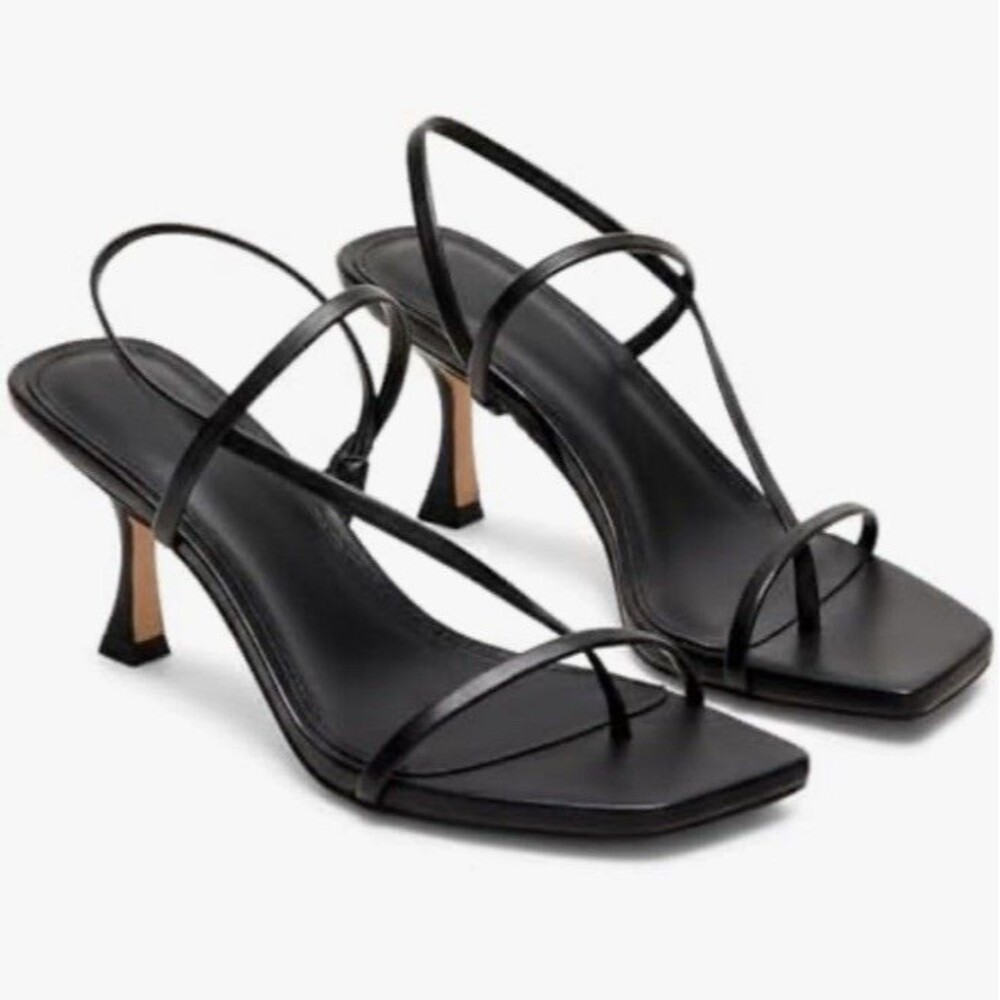 Womens Strappy Kitten Heels Sandals Thong Size 9.5 Square Black Slingback